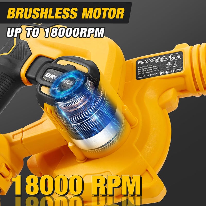 SUMYOUNG Cordless Leaf Blower for Dewalt 20V Max Battery,Electric Jobsite Air Blower with Brushless Motor,6 Variable Speed Up to 180MPH,2-in-1 Handle Electric Blower and Vacuum Cleaner(Battery Not Included) - Image 5